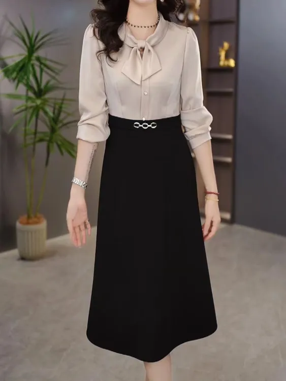 秋季新款长袖洋气气质修身减龄收腰时尚显瘦百搭连衣裙4961#