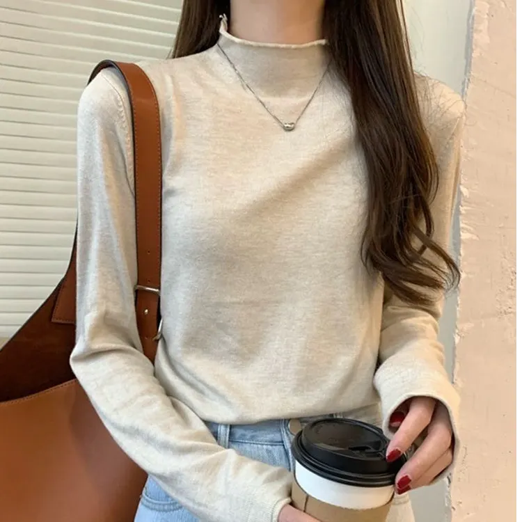 秋冬针织衫上衣女2025新款半高领慵懒风宽松内搭长袖秋季打底衫潮