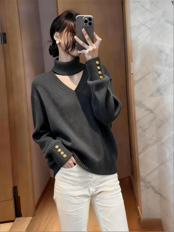 时尚轻熟风镂空针织衫秋冬新款软糯内搭巨好看气质显瘦打底毛衣女