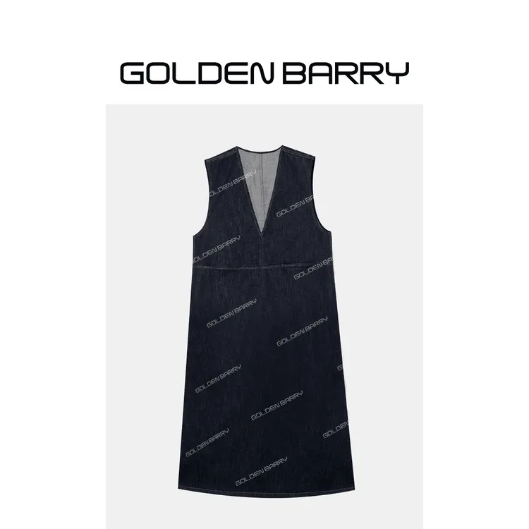 GOLDENBARRY|307114“糖霜丹宁”简约V领牛仔背心连衣裙