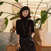 Y 【叭哒不惑】 扬子纱羊毛小高领针 织打底衫女舒适显瘦百搭上衣
