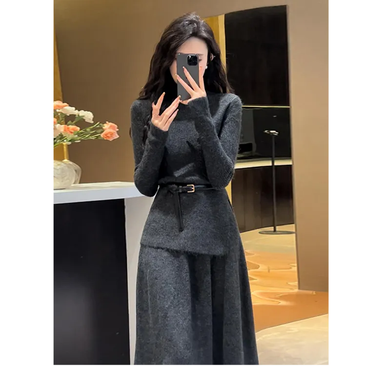 秋冬季韩系穿搭一整套针织毛衣连衣裙子女2025新款高级感套装山