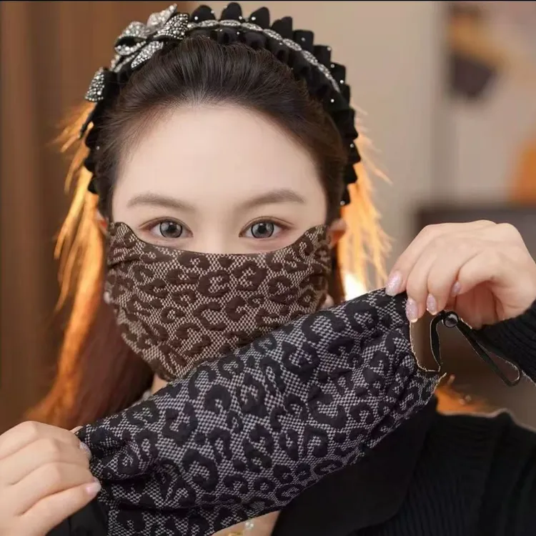 秋冬爆款豹纹保暖口罩大版防尘面罩防风保暖面罩亲肤透气可水洗