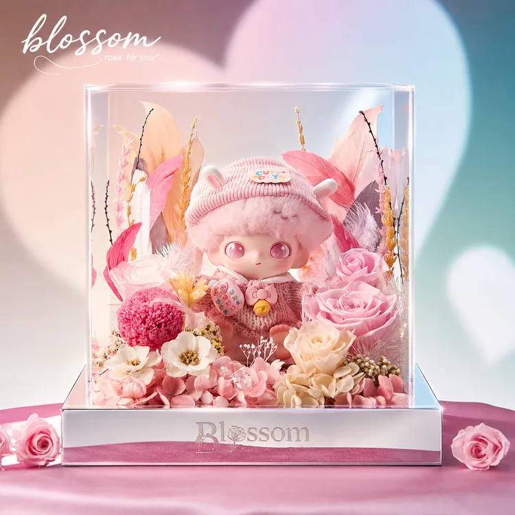 Blossom Kiss正版Dimoo永生花摆件玫瑰真花高级感生日礼物送女友