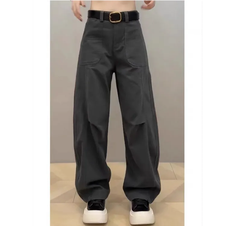大码胖mm美式工装牛仔裤女2025春秋宽松高腰显瘦直筒阔腿弯刀裤子