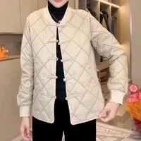D6299新中式立领盘扣菱格外套女欧货时尚宽松百搭上衣潮
