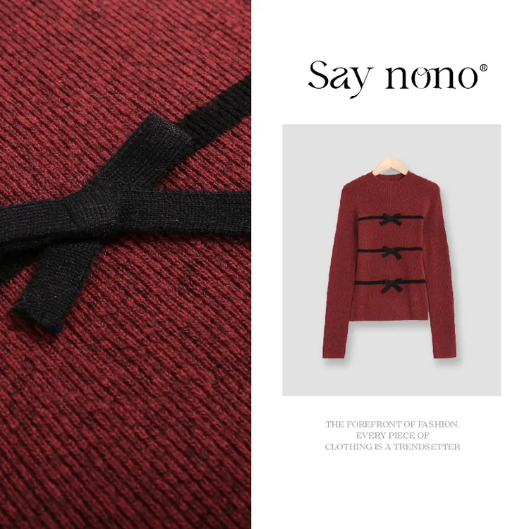 懒猫nono│Saynono 丝羊绒羊毛蝴蝶结毛衣打底衫/XXLML2569