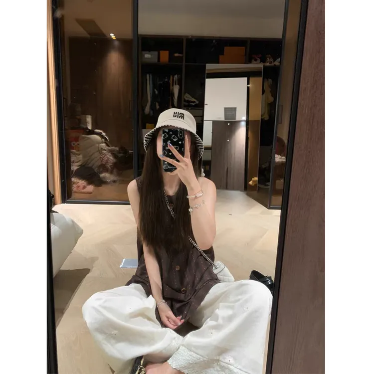 FRVXO乌木斯环 气质棕色连衣裙美拉德条纹复古吊带裙花边阔腿裤