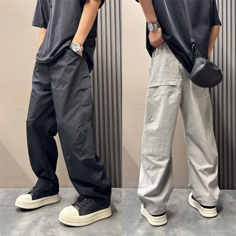 休闲裤男士秋季新款美式潮流宽松直筒工装裤设计感阔腿弯刀长裤