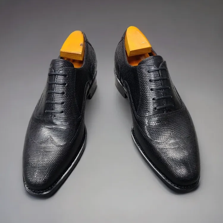 一寸三针手缝固特异工艺男士经典系带牛津鞋百搭真皮蜥蜴秋季新款