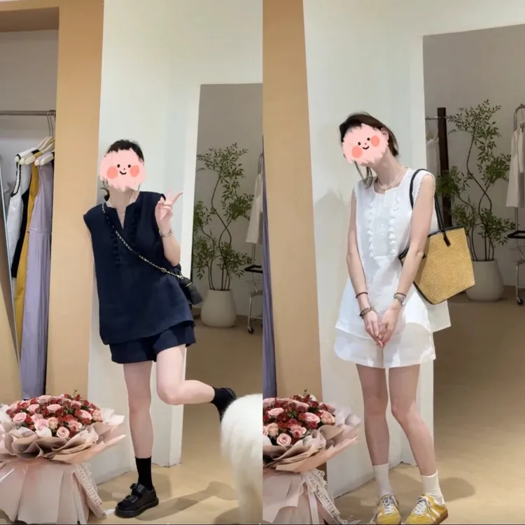 2025洋气穿搭夏季新款韩系休闲显瘦宽松时尚百搭设计感无袖两件套