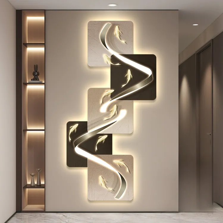 轻奢led带灯入户玄关装饰画走廊过道挂画壁画简约现代高级感抽象