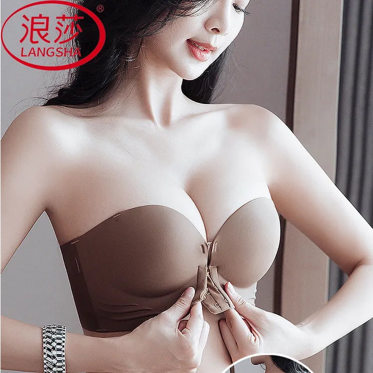 浪莎加厚6cm无肩带内衣女小胸聚拢防滑显大抹胸隐形无痕前扣文胸