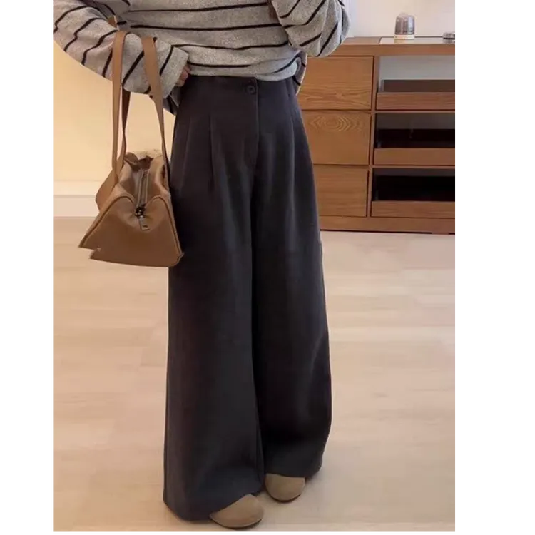 【现货➕运费险】慵懒高级感灰色毛呢裤子女款高腰直筒裤阔腿裤