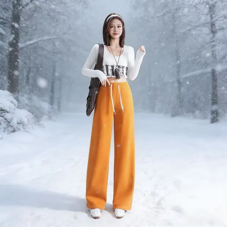 “一眼沦陷”暮雪星芒~云感暖绒花苞窄版直筒裤！