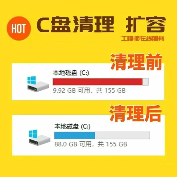 电脑远程c盘清理扩容笔记本磁盘分区合并流氓软件广告弹窗内存满
