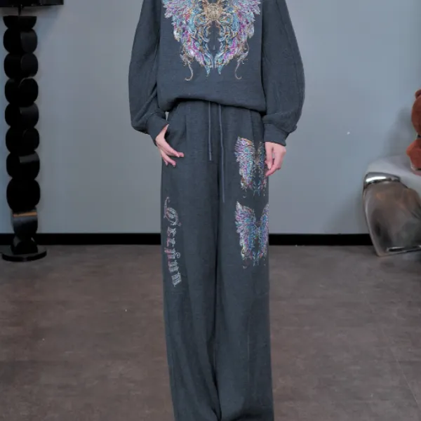 TCH私服冬款慵懒风烫钻时尚淑女深灰色套装T75D07E1051轻奢tch