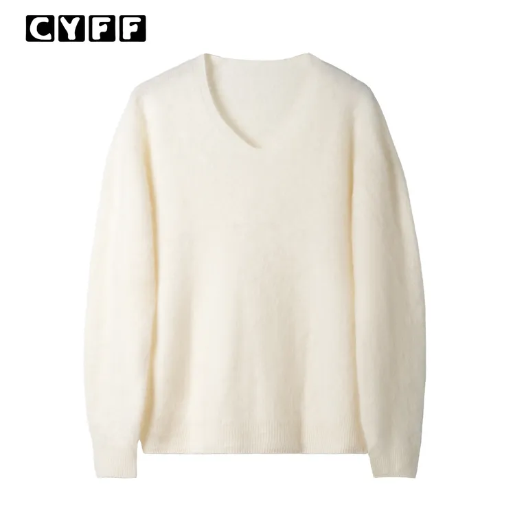 羊绒羊毛拉绒针织V领衫打底衫宽松休闲毛衣秋冬季