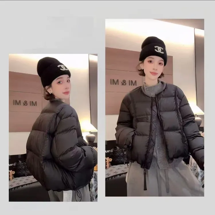 时尚黑色圆领短款棉服女冬季2025新款加厚舒适保暖面包服棉衣外套