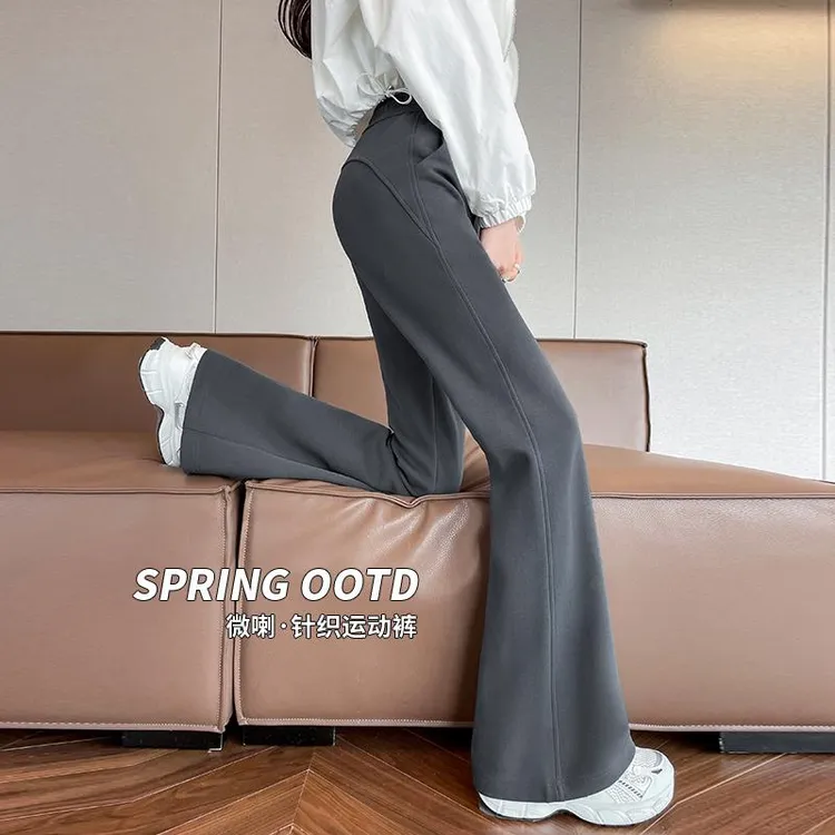 高级感灰色瑜伽微喇裤女春秋2025新款高腰显瘦加长喇叭运动卫裤子