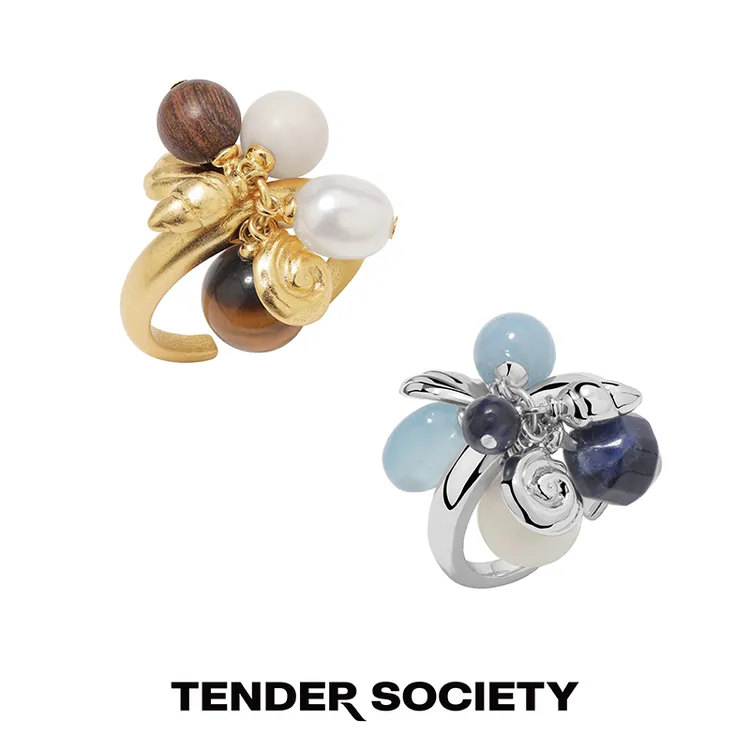 tender society 铜合金戒指 Voyage系列金/银色贝壳串珠流苏戒指 