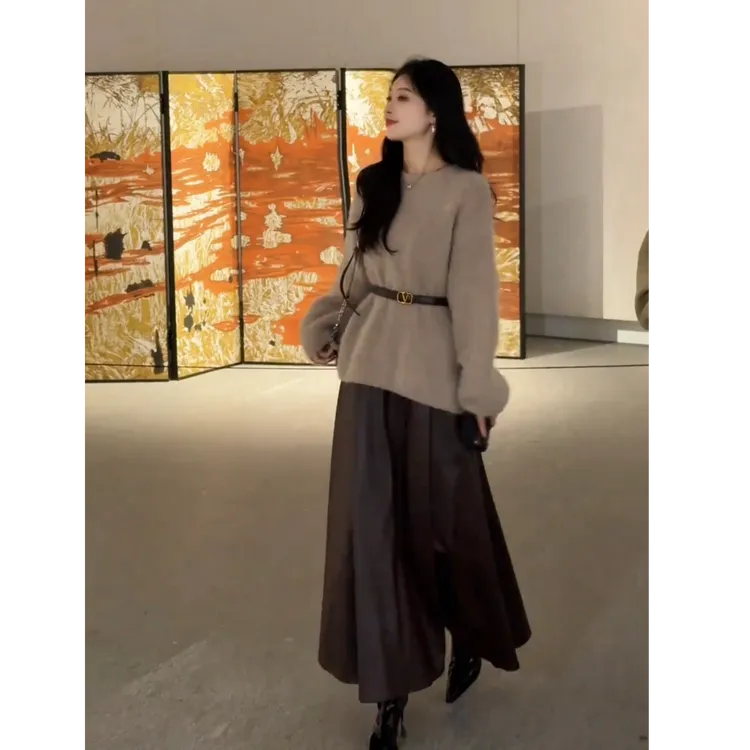 流行一整套2025秋冬季新款时尚洋气减龄韩版上衣半身裙两件套