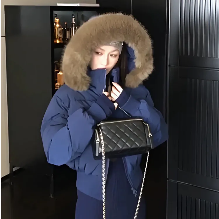 毛领帽子可拆卸！美式复古时尚潮流棉服女冬季收腰加厚短款棉袄