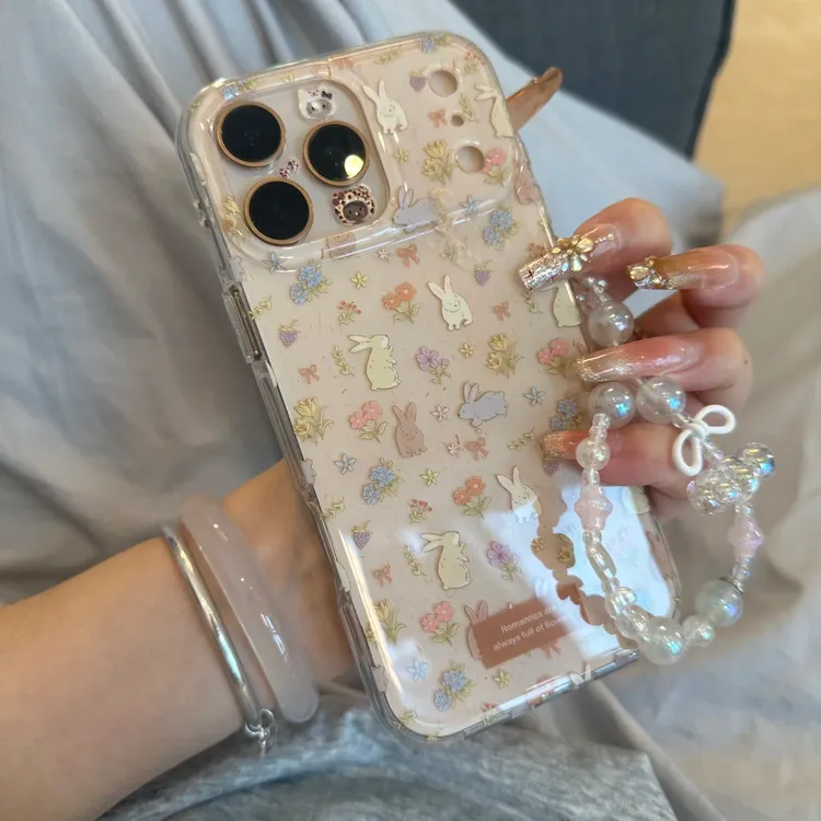 碎花小紫兔适用苹果17/16/15promax手机壳VIVO华为OPPO小米15女壳