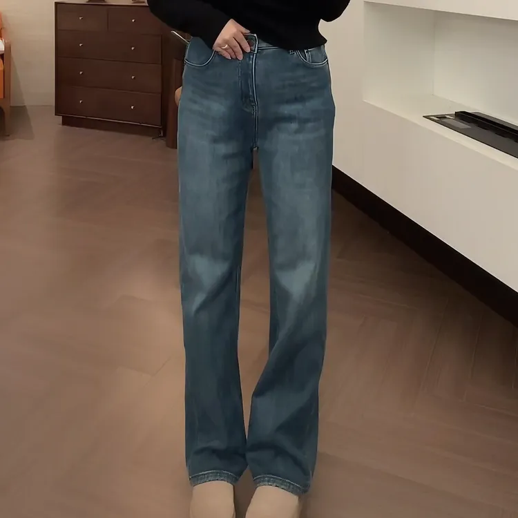 【高腰窄窄裤】显瘦保暖加绒加厚高腰窄窄直筒牛仔长裤LK2508097