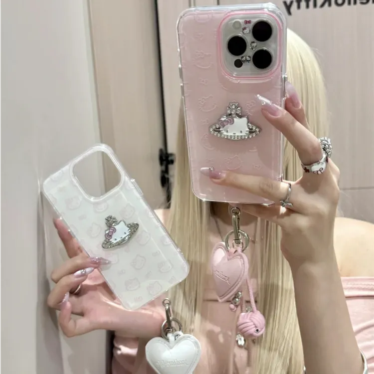 ins满屏粉线条KT猫适用iPhone16pro手机壳15promax手提14pro小众