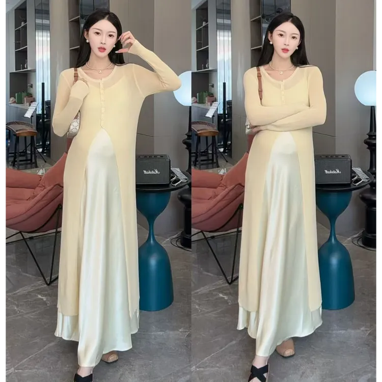 孕妇时尚早秋季新款气质吊带裙高级感孕期穿搭时尚百搭针织连衣裙