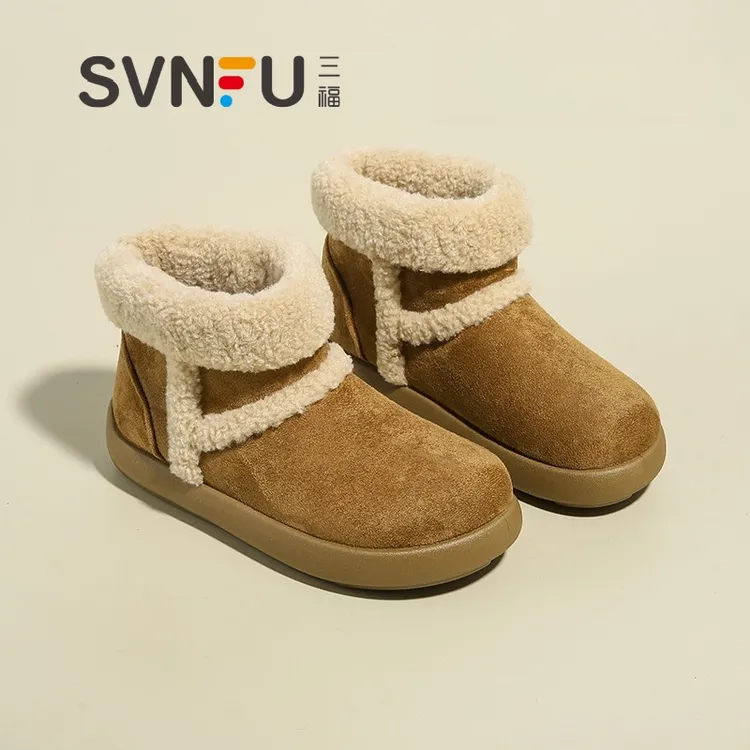 三福厚底雪地靴女2025新款冬季加绒勃肯毛毛东北休闲保暖棉鞋短靴