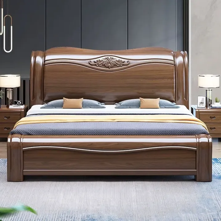 紫金檀木实木床主卧双人床现代中式家具储物床2米宽全实木大床