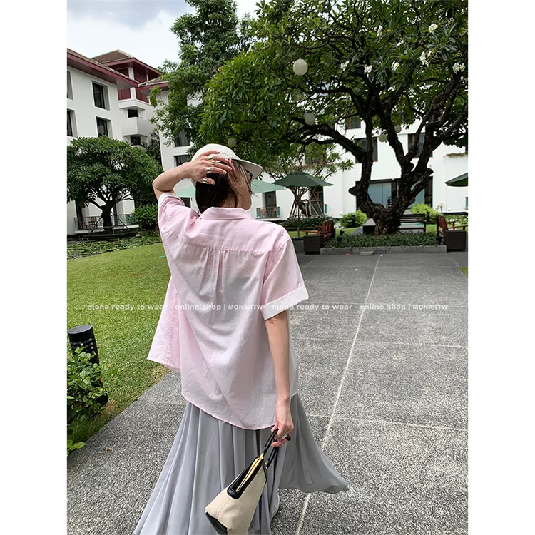 【Mona张绮贤】MONA 棉苎麻透气 复古撞色衬衫女 O125C05261