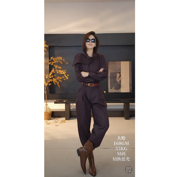 DENGDAHA韩系风别致不规则翻领时尚套装HBZXP621314