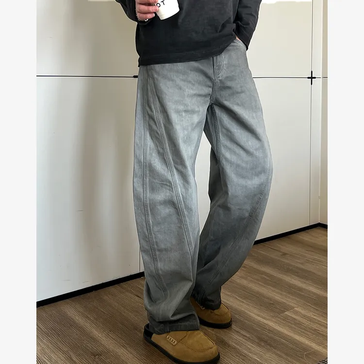 秋季新款弯刀牛仔裤高街美式宽松潮流水洗渐变长裤