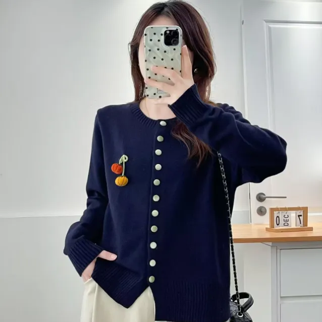 （717）2025春秋季新款时尚宽松显瘦圆领长袖针织衫休闲百搭打底衫