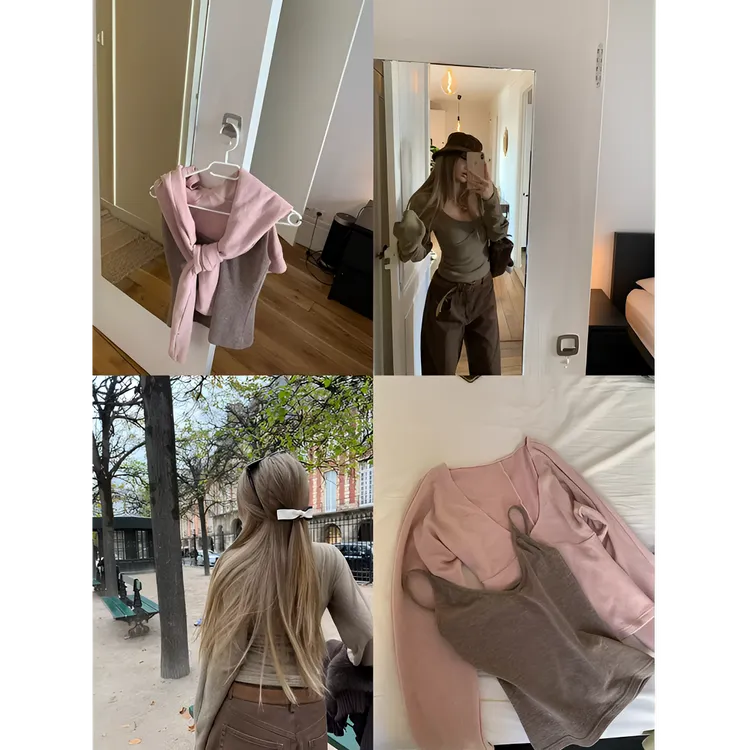 【真两件】"温柔私语”韩版撞色打底衫2025冬新款两件套上衣S11497