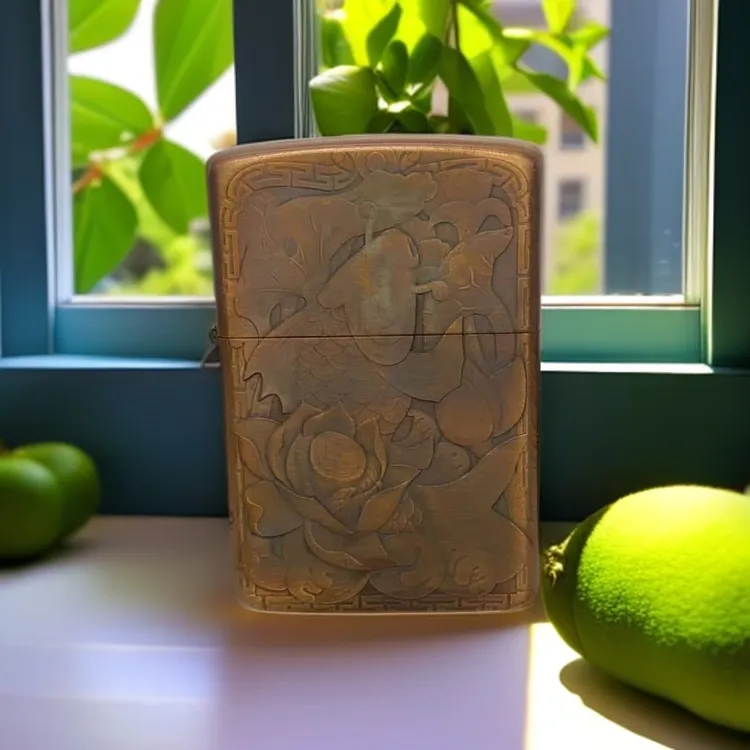 ZORRO【荷花鲤鱼】加厚紫铜佐罗902S精雕图案煤油打火机