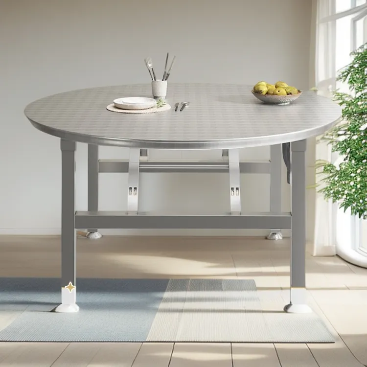 家用简约不锈钢可折叠桌子吃饭桌餐桌圆桌出租房烧烤户外用可折叠