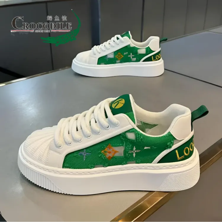 鳄鱼恤贝壳头男鞋2025夏季新款破洞百搭休闲鞋韩版软底透气运动鞋