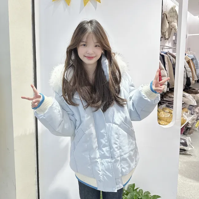 A17甜美韩系大毛领猫耳朵卡兔毛加绒加厚棉服冬季外套连帽时尚