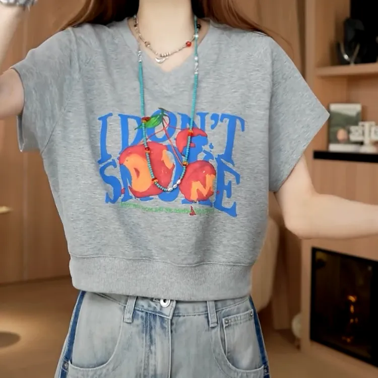 【迷雾川境】夏季新款印花 V领套头蝙蝠袖上衣