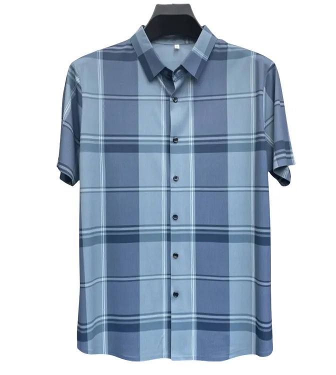 男士冰感短袖衬衫男中老年高档棉绸衬衣中年男装爸爸夏装短袖上衣