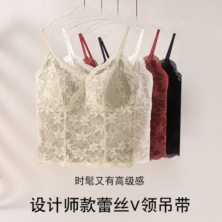 蕾丝美背内衣女带胸垫一体式吊带无痕修身显瘦百搭秋冬季保暖背心