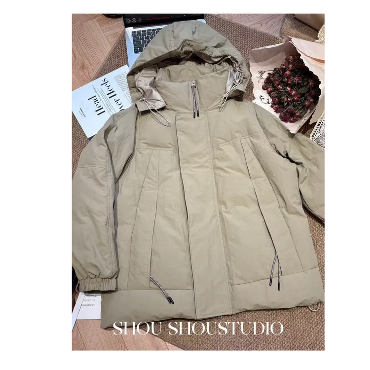 【瘦瘦】绿野庄园-大码连帽90白鸭绒百搭保暖羽绒服S02371