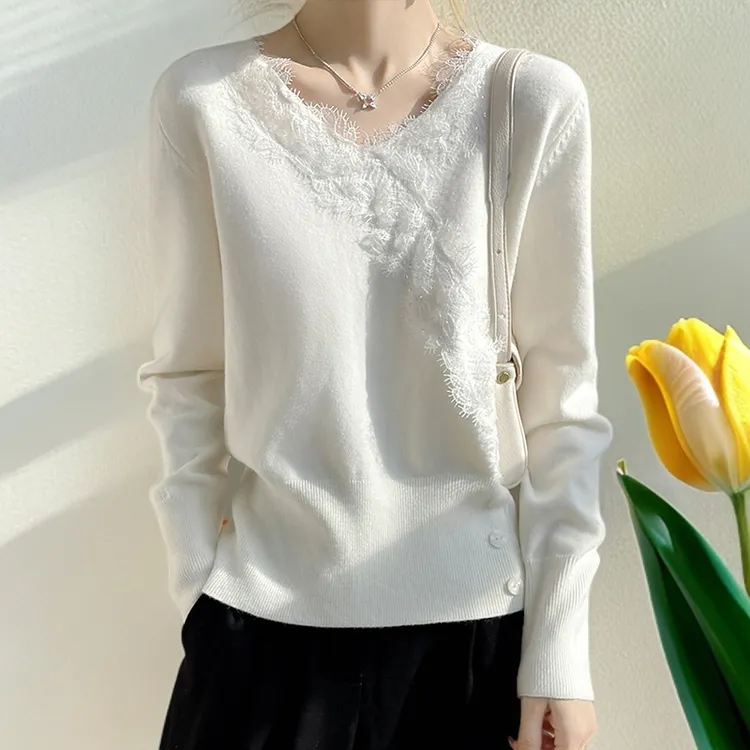 v领针织衫2025年秋冬新款长袖百搭宽松时尚气质羊绒羊毛打底上衣