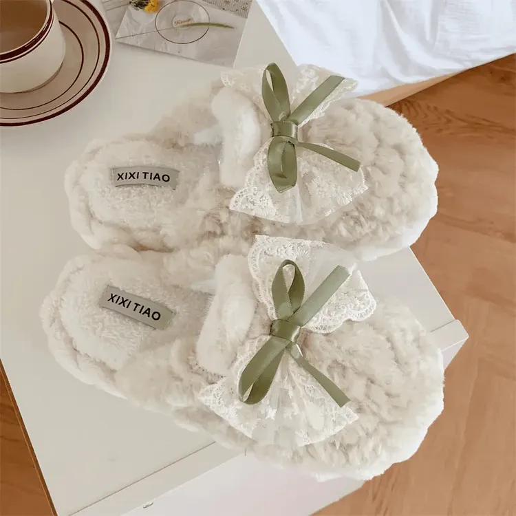 冬季棉拖鞋女款学生版蝴蝶结厚底防滑保暖居家休闲百搭家庭拖鞋女