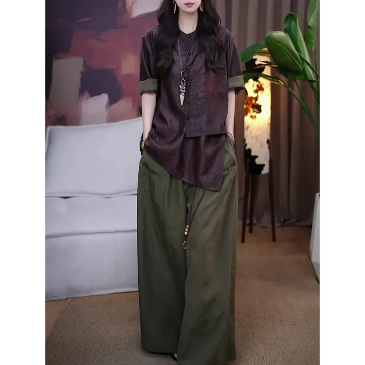 设计感时尚夏季女装套装2025秋季新款轻奢气质宽松显瘦衬衫+长裤