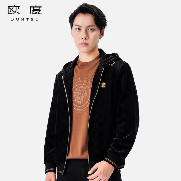 OUHTEU/欧度【经典LOGO】25秋冬新品男士品质丝绒面料时尚茄克7607